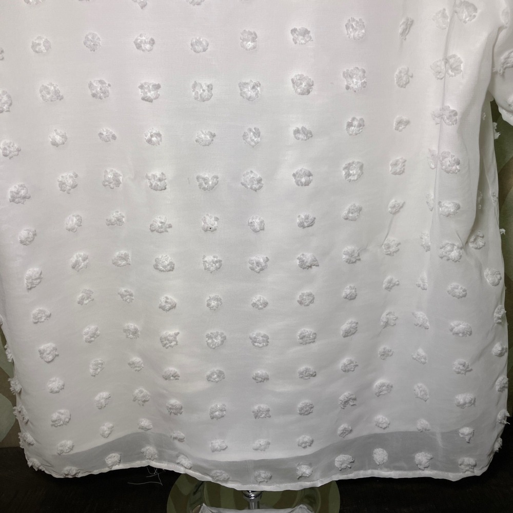 B Swiss Dot Blouse Women XL White  Short Sleeve Lined Textured Top Romantic - Picture 3 of 8